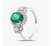 Second Hand 18ct White Gold Oval Cut Emerald & Diamond Cluster Ring 43371038