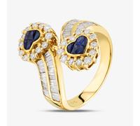 Second Hand 18ct Yellow Gold 1.00ct Sapphire & 1.40ct Diamond Heart Cross Over Double Cluster Ring 43361120