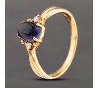 Second Hand 18ct Yellow Gold Cabochon Lolite & 0.04ct Brilliant Cut Diamond Three Stone Ring 43391000