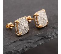 Second Hand 9ct Two Colour Gold Single Cut Diamond Pave Cushion Stud Earrings 43171020