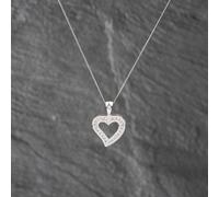 Second Hand 9ct White Gold 0.25ct Brilliant Cut Diamond Open Heart Pendant & 18 Inch Curb Chain 41142871