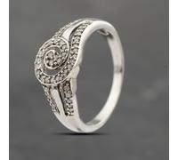 Second Hand 9ct White Gold 0.25ct Brilliant Cut Diamond Swirl Cluster Ring 41383649