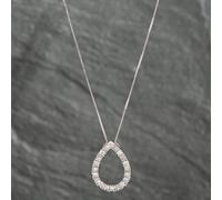 Second Hand 9ct White Gold 0.50ct Diamond Openwork Teardrop Pendant & 18 Inch Box Chain 43141166