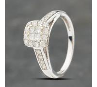 Second Hand 9ct White Gold 0.50ct Diamond Square Set Diamond Set Shoulders Cluster Ring 41383964