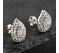 Second Hand 9ct White Gold 1.00ct Brilliant Cut Diamond Pear Shaped Halo Stud Earrings 43171135