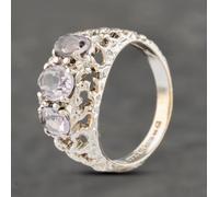 Second Hand 9ct White Gold Amethyst Ornate Three Stone Ring 41103258