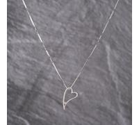 Second Hand 9ct White Gold Brilliant Cut Diamond Open Heart Pendant & 16-18 Inch Box Chain 41143284
