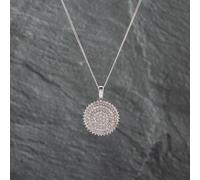 Second Hand 9ct White Gold Diamond Three Tier Pave Circle Pendant & 18 Inch Curb Chain 41142689
