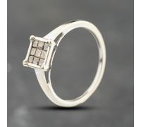 Second Hand 9ct White Gold Princess Cut Diamond Nine Stone Grid Cluster Ring 41384169