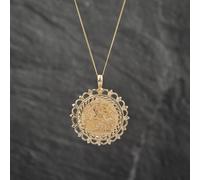 Second Hand 9ct Yellow Gold 1910 George V Half Sovereign Coin Keeper Pendant & 18 Inch Curb Chain41142027BND