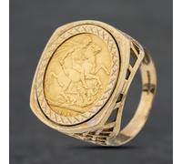 Second Hand 9ct Yellow Gold 1912 George V Full Sovereign Coin Ring 41201263BND