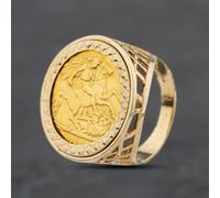 Second Hand 9ct Yellow Gold 1913 George V Half Sovereign Coin Ring 41201266BND