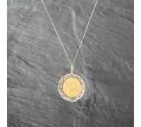 Second Hand 9ct Yellow Gold 1914 George V Half Sovereign Coin Keeper Pendant & 18 Inch Curb Chain 41142716