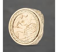 Second Hand 9ct Yellow Gold 1914 George V Half Sovereign Coin Ring 41201212BND