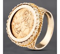 Second Hand 9ct Yellow Gold 1914 George V Half Sovereign Coin Ring 41201219BND