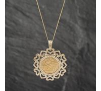 Second Hand 9ct Yellow Gold 1982 Elizabeth Ii Half Sovereign Coin Keeper Pendant & 18 Inch Curb Chain41142026BND