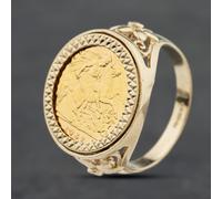 Second Hand 9ct Yellow Gold 1982 Queen Elizabeth II Half Sovereign Coin Ring 41201260BND