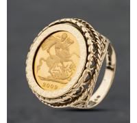 Second Hand 9ct Yellow Gold 2009 Queen Elizabeth II Half Sovereign Coin Ring 41201264BND