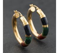 Second Hand 9ct Yellow Gold 29mm Brown Green And Blue Enamel Decoration Hoop Earrings 41174243