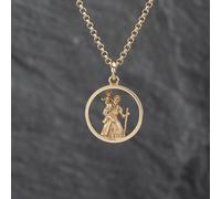 Second Hand 9ct Yellow Gold 3D Open Work St Christopher Pendant & 20 Inch Belcher Chain 41142846