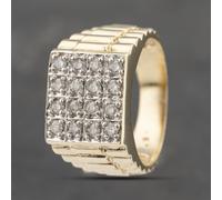 Second Hand 9ct Yellow Gold Diamond Sixteen Stone Square Signet Ring 41342099
