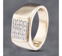 Second Hand 9ct Yellow Gold Diamond Square Sixteen Stone Signet Ring 41341751
