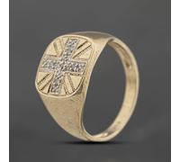 Second Hand 9ct Yellow Gold Diamond Union Jack Signet Ring 41342166