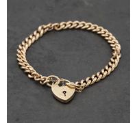 Second Hand 9ct Yellow Gold Heart Padlock 7 Inch Curb Chain Bracelet 41081251