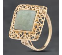 Second Hand 9ct Yellow Gold Jade Square Ornate Dress Ring 41104025
