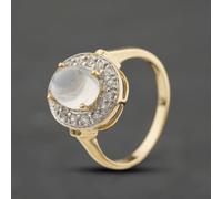 Second Hand 9ct Yellow Gold Moonstone & White Zircon Cluster Ring 41104358