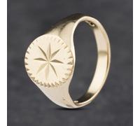 Second Hand 9ct Yellow Gold Oval Diamond Cut Star Signet Ring 41341836