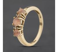 Second Hand 9ct Yellow Gold Pink Moonstone & 0.04ct Diamond Cabachon Seven Stone Ring 41384603