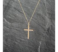Second Hand 9ct Yellow Gold Plain Millenium Cross Pendant & 18 Inch Curb Chain 41143053