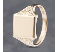 Second Hand 9ct Yellow Gold Plain Square Patterned Shoulders Signet Ring 41341741