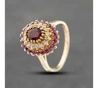 Second Hand 9ct Yellow Gold Ruby & 0.16ct Diamond Oval Three Tier Cluster Ring 43351033