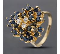 Second Hand 9ct Yellow Gold Sapphire & Brilliant Cut Diamond Fancy Heart Shape Cluster Ring 43361097