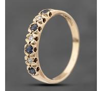 Second Hand 9ct Yellow Gold Sapphire & Diamond Seven Stone Half Eternity Ring 41383815