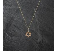 Second Hand 9ct Yellow Gold Star Of David Pendant & 18 Inch Curb Chain 41142796