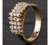 Second Hand 9ct Yellow Gold Three Row Diamond Pyramid Ring 4328579