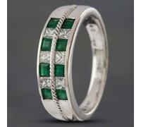 Second Hand Platinum 0.51ct Emerald & 0.41ct Princess Cut Diamond Two Row Ring 433715727