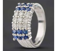 Second Hand Platinum 0.77ct Sapphire & 0.56ct Brilliant Cut Diamond Three Row Ring 433615728