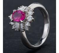 Second Hand Platinum 0.93ct Ruby & Multi-Cut 0.48ct Diamond Cluster Ring 4335155