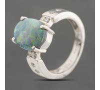 Second Hand Platinum 2.06ct Black Opal & 0.15ct Brilliant Cut Diamond Oval Dress Ring 43381019