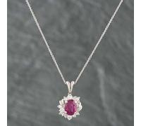Second Hand Platinum 2.36ct Ruby & 0.48ct Brilliant Cut Diamond Oval Cluster Pendant & 16 Inch Trace Chain 43391579