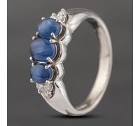 Second Hand Platinum 2.50ct Cabouchon Cut Star Sapphire & 0.13ct Diamond Three Stone Ring 43361158