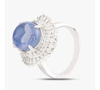 Second Hand Platinum 9.94ct Oval Star Sapphire & 0.88ct Brilliant Cut Diamond Cluster Ring 43361016