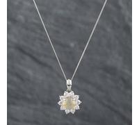Second Hand Platinum Certificated 1.35ct Round Chrysoberyl Cats Eye & 0.60ct Brilliant Cut Diamond Cluster Pendant & 18 Inch Curb Chain 43141096