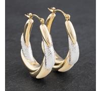 Second Hand Two Colour Gold Large Patterned Creole Earrings 41172887