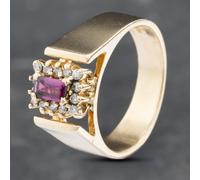Second Hand Vintage 14ct Yellow Gold Ruby & Diamond Plain Shoulders Cluster Ring 41382596