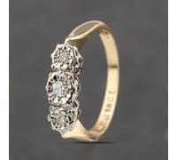 Second Hand Vintage Yellow Gold 0.10ct Brilliant Cut Diamond Three Stone Ring 41482225